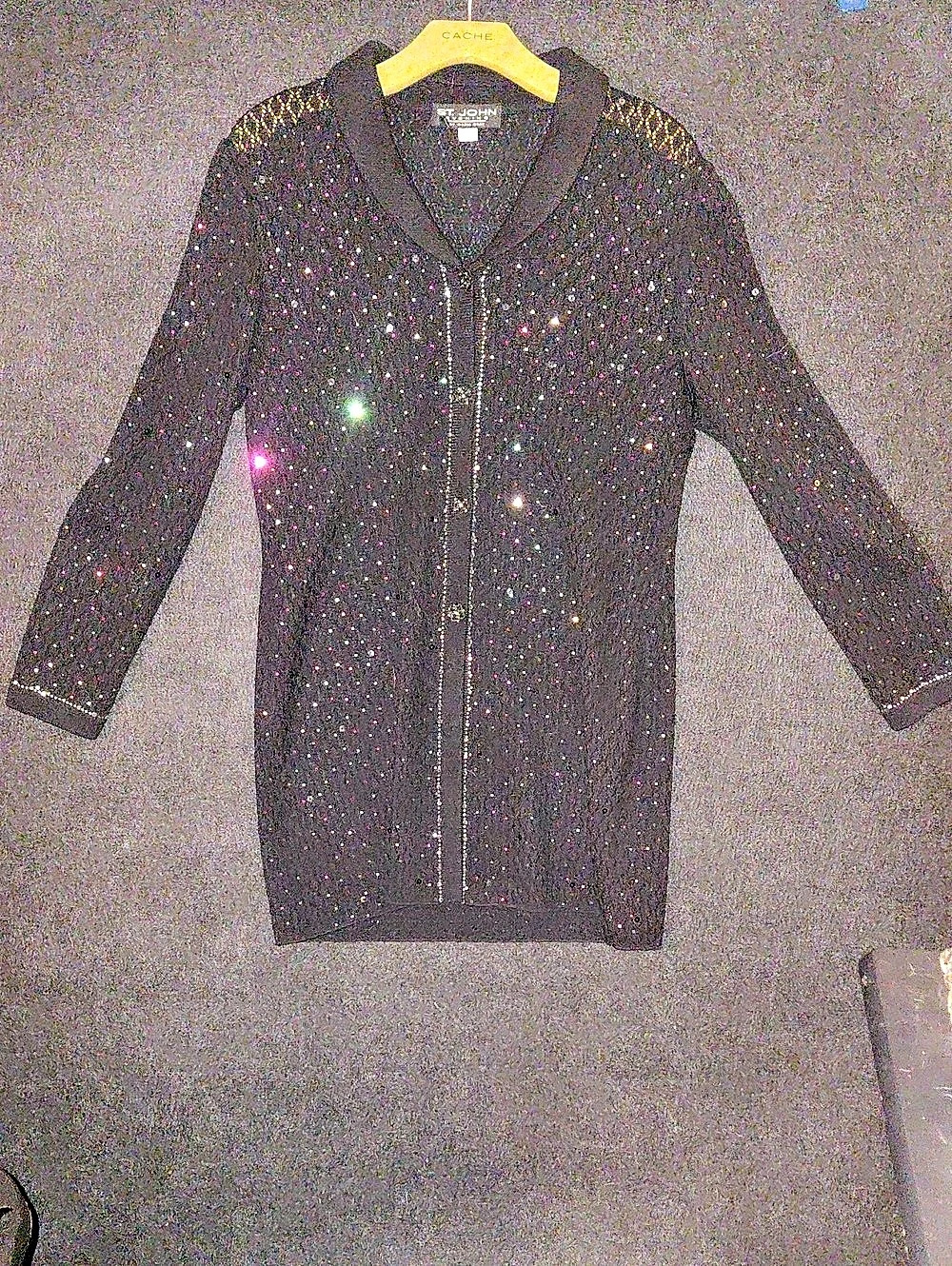 ST. JOHN Embellished Zip Cardigan in Black Size 10 Like New